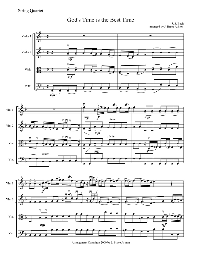 music page - God's Time p1 - string quartet