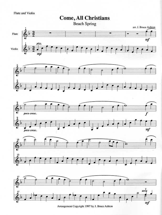 music page-Come All Christians-flute/violin