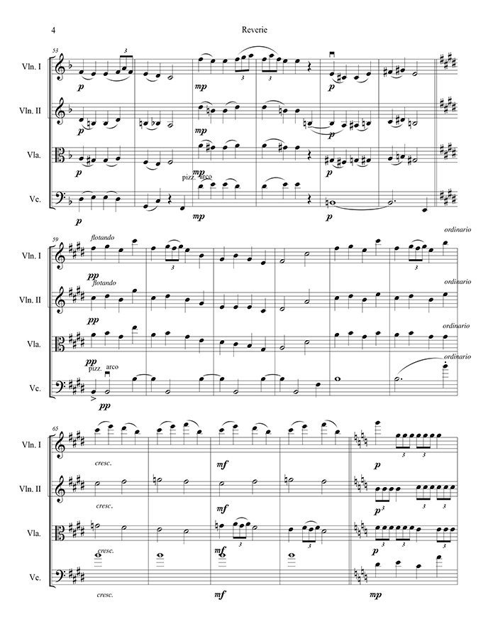 music page - Reverie p4 - string quartet