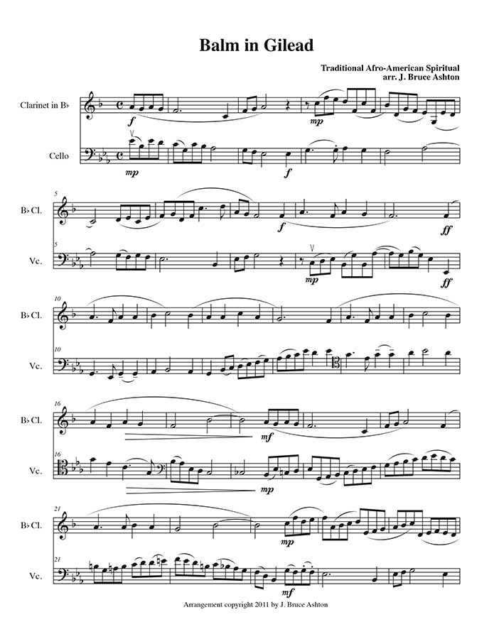 music page-Balm in Gilead -clarinet/cello