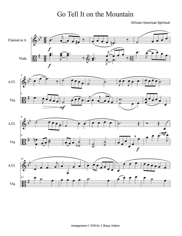 music page- Go Tell It - clarinet/viola