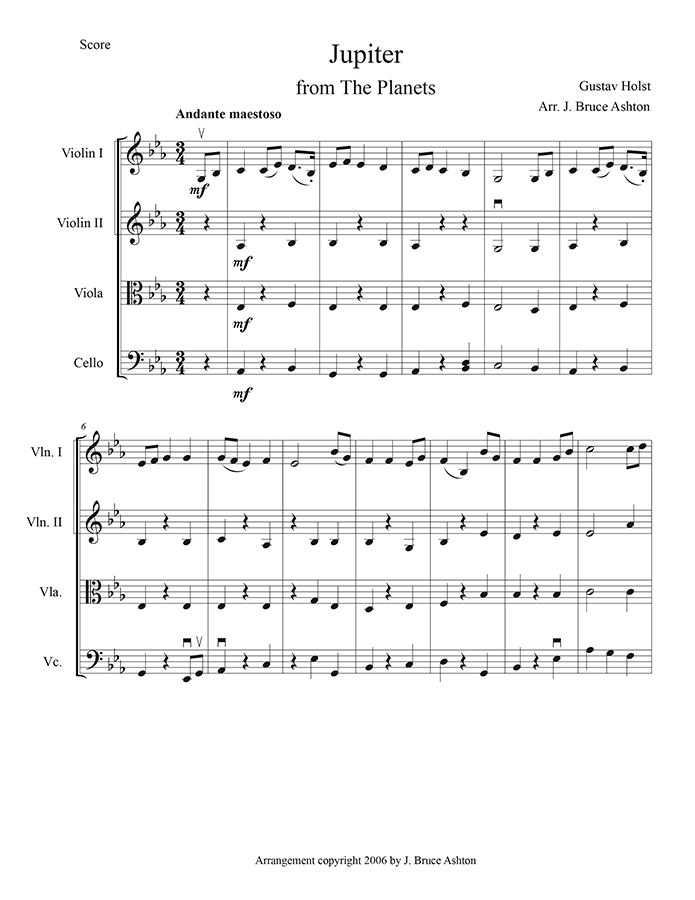 music page - Jupiter p1 - string quartet