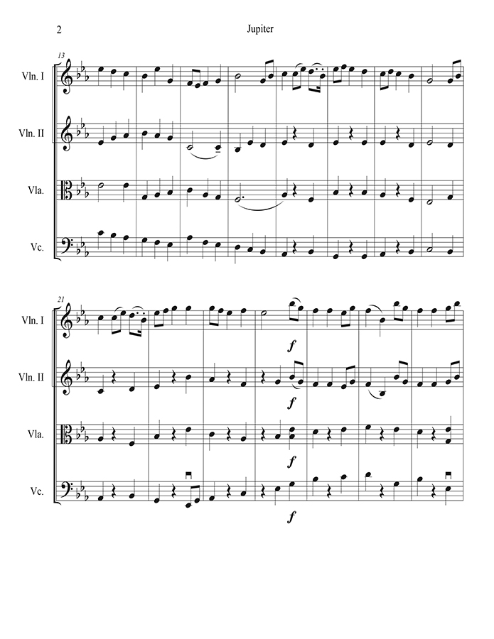 music page - Jupiter p2 - string quartet