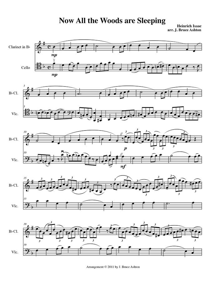 music page-Now All the Woods-clarinet/cello