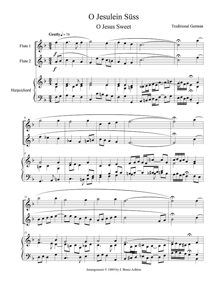 music page - O Jesulein Suss p1 - 2 flutes