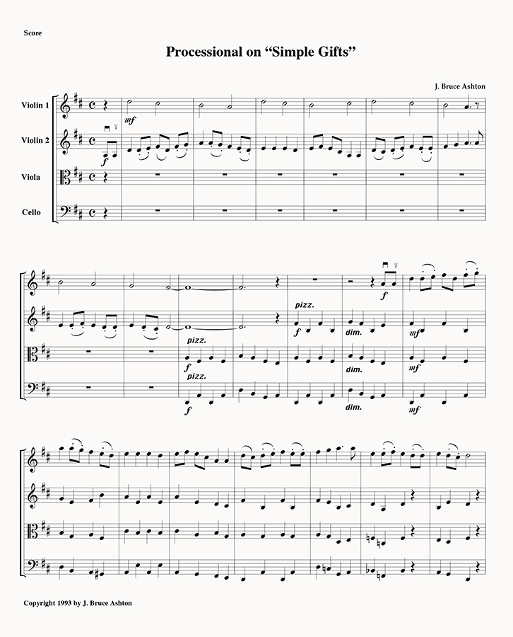 music page - Simple Gifts p1 - string quartet