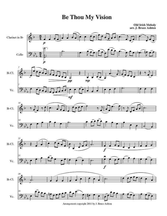 music page-Be Thou My Vision-clarinet/cello