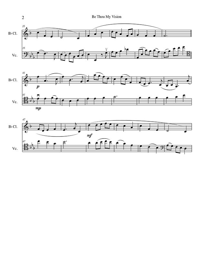 music page-Be Thou My Vision-clarinet/cello