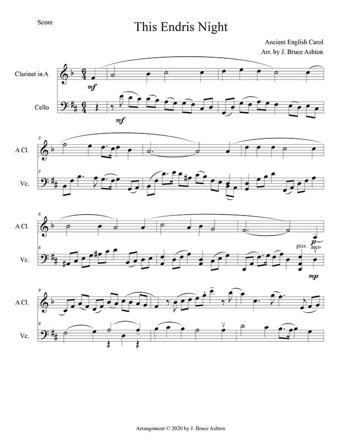 music page -This Endris Night-clarinet/cello